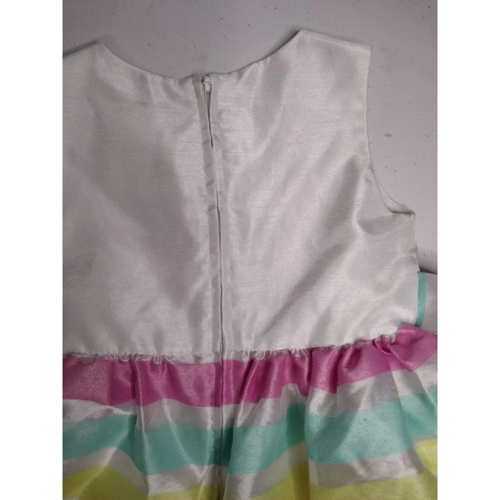 Rare Editions Girls‎ 4T White Striped Bow Party Dress Easter Spring